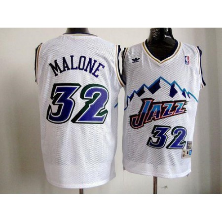 Jazz #32 Karl Malone White Throwback Stitched NBA Jersey