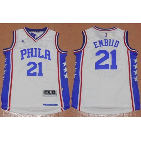 Revolution 30 76ers #21 Joel Embiid White Stitched NBA Jersey