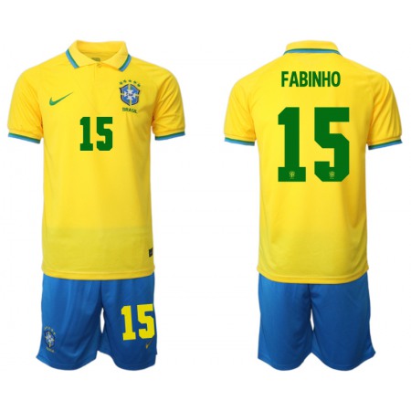 Men's Brazil #15 Fabinho Yellow Home Soccer Jersey Suit