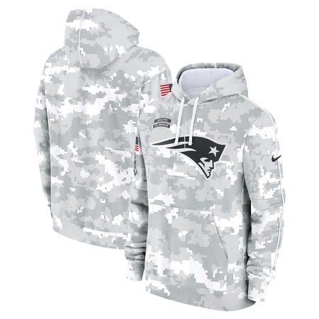 Men's New England Patriots Nike Arctic Camo 2024 Salute to Service Club Fleece Pullover Hoodie