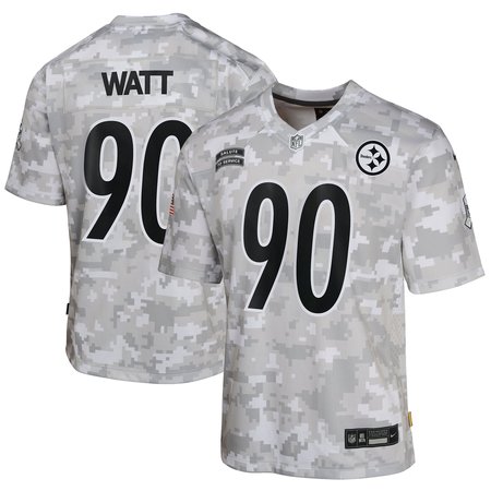 Youth Pittsburgh Steelers T.J. Watt Nike Arctic Camo 2024 Salute to Service Game Jersey